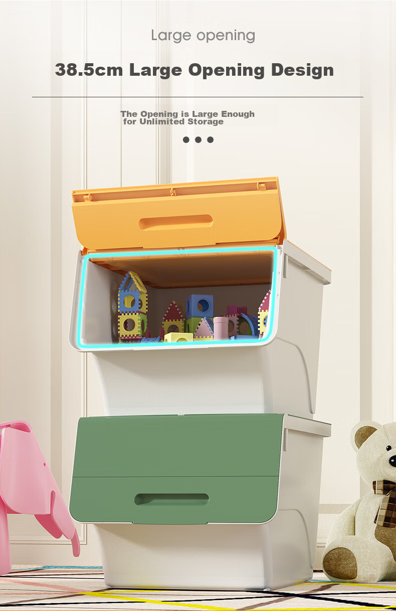 JEKO&JEKO Front-Opening Flip Lid Toy Storage Box, Children's Clothing Organizer, Snack Storage Container, 34L, Set of 3, Gree 6