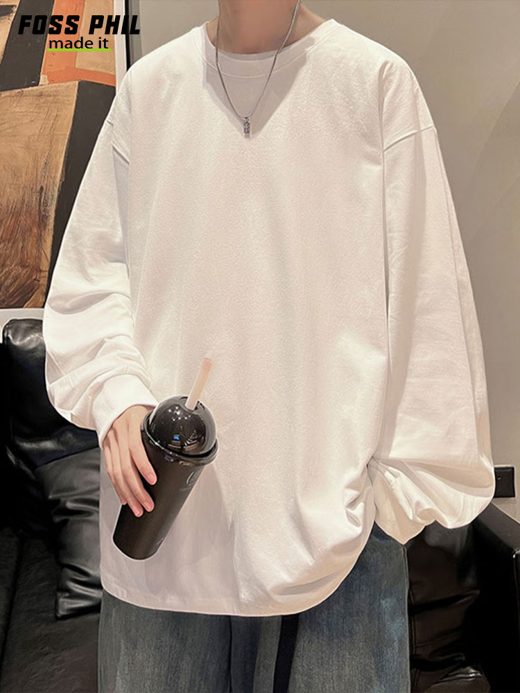Foss Phil Men's Sweatshirt, Spring And Autumn Long-Sleeve T-Shirt, Round Neck American-Style Top, Undershirt for Men, 26WY03, White, Size M 9