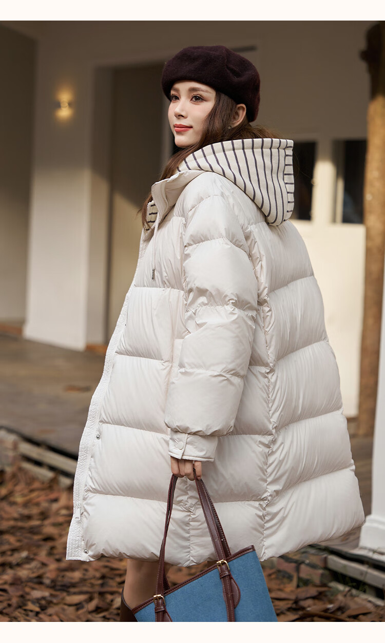 Dme [High Warmth] Winter H-Type 90% Down, Hooded Patchwork, Warm And Youthful, Fashionable Mid-Length down Jacket for Wome 14