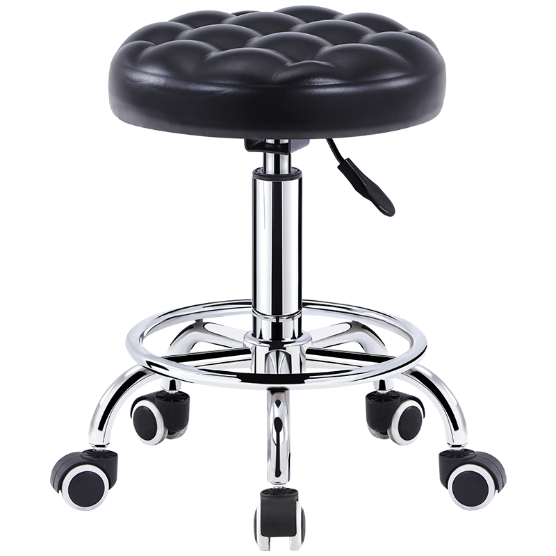 Huakaizhixing Bar Stool, Adjustable Height Stool, Bar Chair, Round Stool with Wheels, Lift Chair, B-6 Upgraded Version in Black