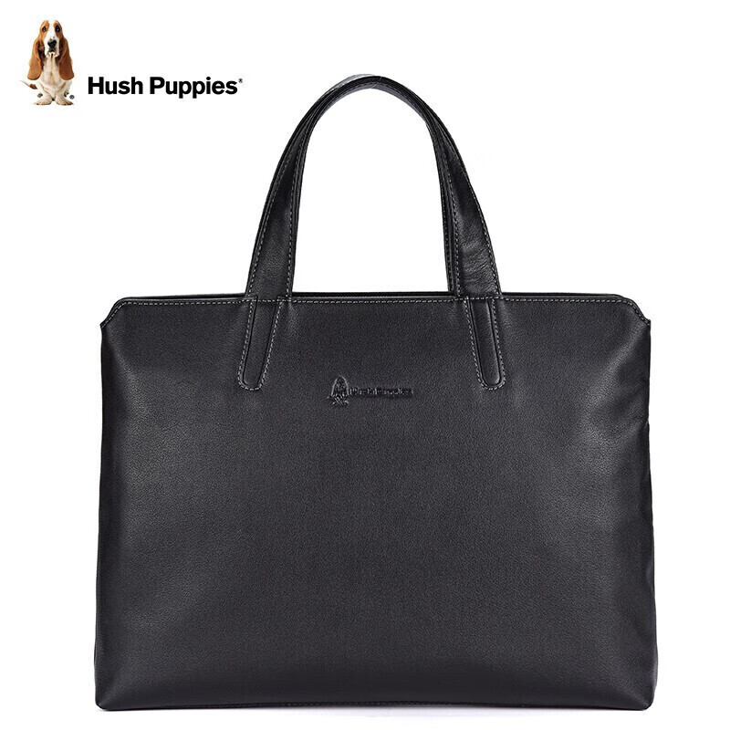Hush Puppies Men's Briefcase, Top-Grain Leather, Slim Handheld Laptop Bag, Business Large Capacity, Fashionable Father's Day Gift for Boyfriend