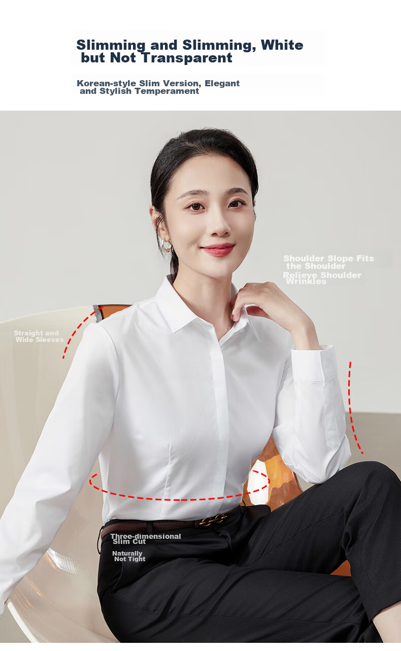 XUEXIMAN Long-Sleeve White Shirt, Slim Fit, Square Collar, Suitable for Spring And Autumn, Professional Attire, Formal Wear, Elegant Top, Work Uniform for Wome 3