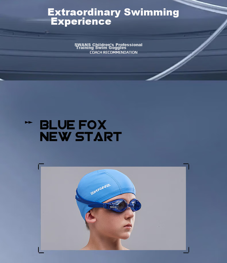 SWANS Children's Swimming Goggles, High-Definition Anti-Fog Waterproof, for Boys And Girls, Youth Professional Training Swim Glasses with Cap Set, Blue 2