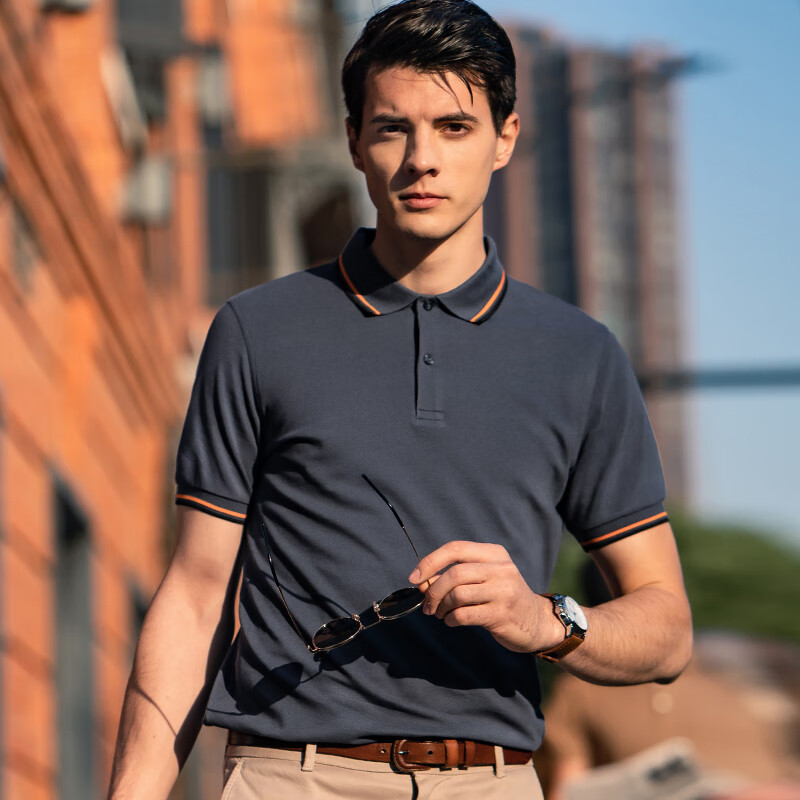 Mr.Bu Tong Dawei Same Style Spring And Summer Pure Cotton Men's Short-Sleeve Polo Shirt, Iron Gray, L/175