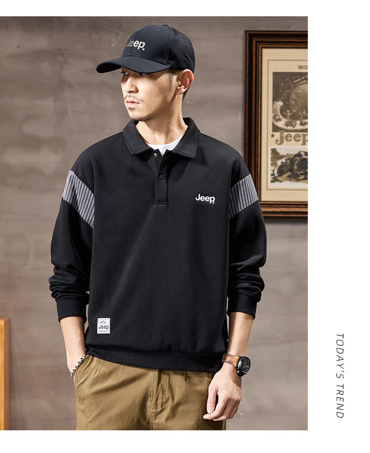 JEEP Men's Sweatshirt with Lapel Collar And Contrasting Stripes, Autumn 2026 Trendy Versatile Long-Sleeve Jacket from Fashion Brand 5