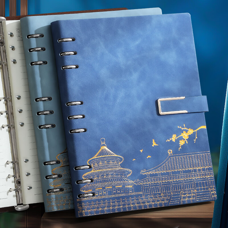 Jiaranheng National Trend Loose-Leaf Notebook B5, High-Quality Business Leather Cover Journal, 16K Diary, Work Log, Meeting Record Book, Customizable, Blue
