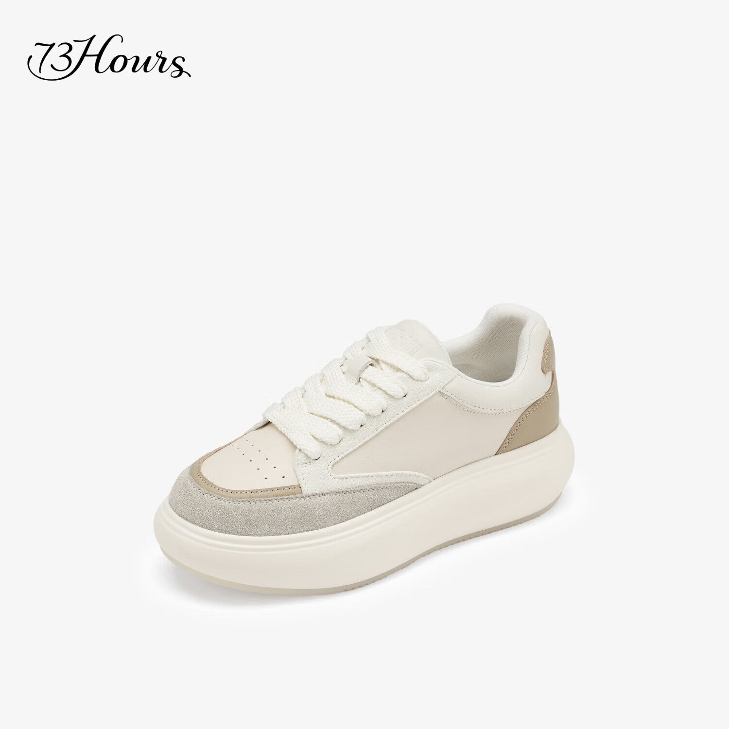 73Hours Zhao Liying Same Style Women's Shoes, Bear Plush Toy, 2025 Autumn New Style, Flat Color-Block Lace-Up Round Toe Casual Shoes