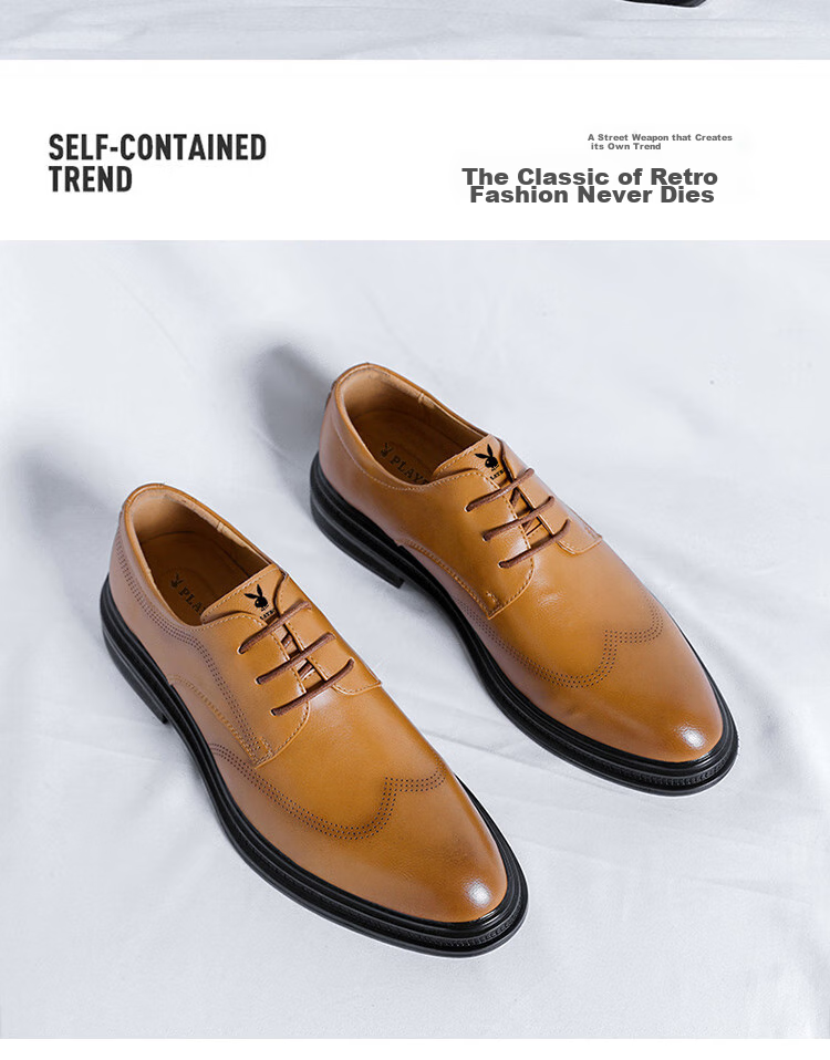 PLAYBOY Leather Shoes for Men, Spring/summer 2026 Formal Business Casual Shoes, Fashionable Lightweight Footwear for Men, Black, Size 39 2