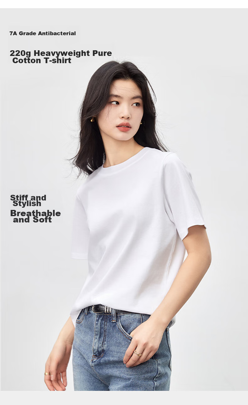 Ziyouxi 7A Grade Antibacterial Pure Cotton Heavyweight T-Shirt, 2026 New Style, Black Trendy Loose Casual White Short-Sleeve Women's Summer T-Shirt 7