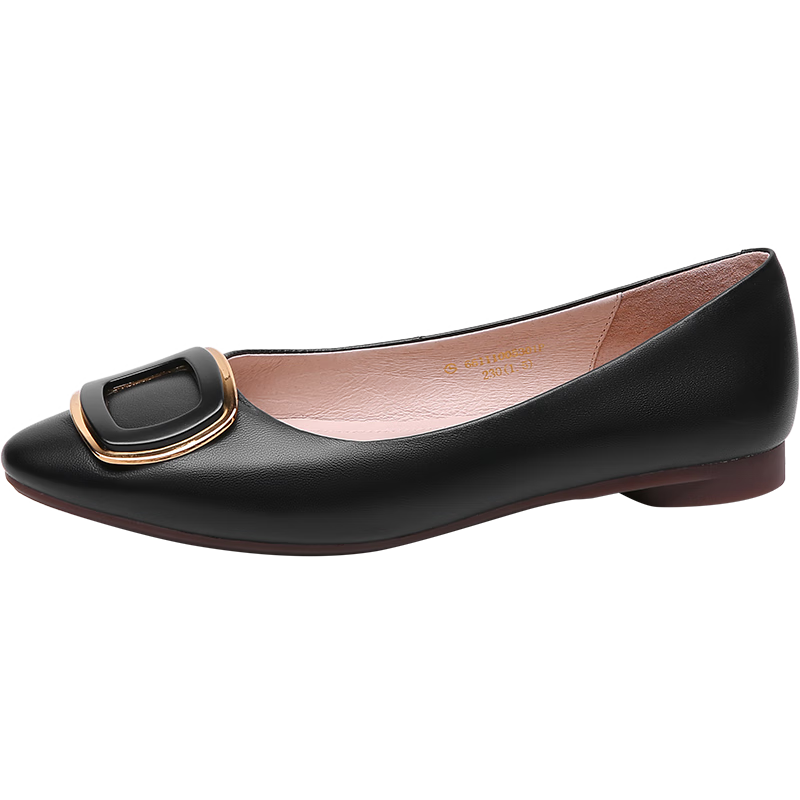 Goldlion Women's Shoes, Shallow Slip-On Pointed Toe Flat Shoes, Commuter Work Flats for Women, -66111005301P, Black, Size 37
