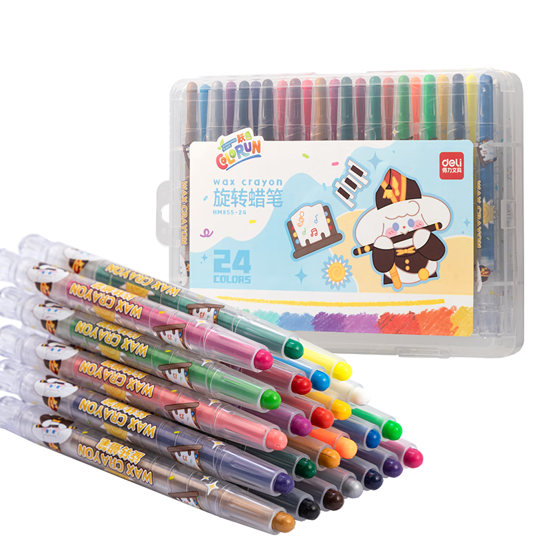 Deli 24 Colors Yisai Rotating Crayons (24 Colors/box), Washable Children's Oil Pastel Drawing Sticks, Coloring Pens with Rotating Core HM855-24, Art Education Tools, Graduation Gift