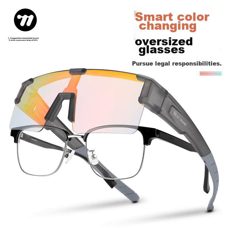 WestBiking Cycling Glasses, Photochromic Myopia-Proof Windproof Goggles, Large Frame Black