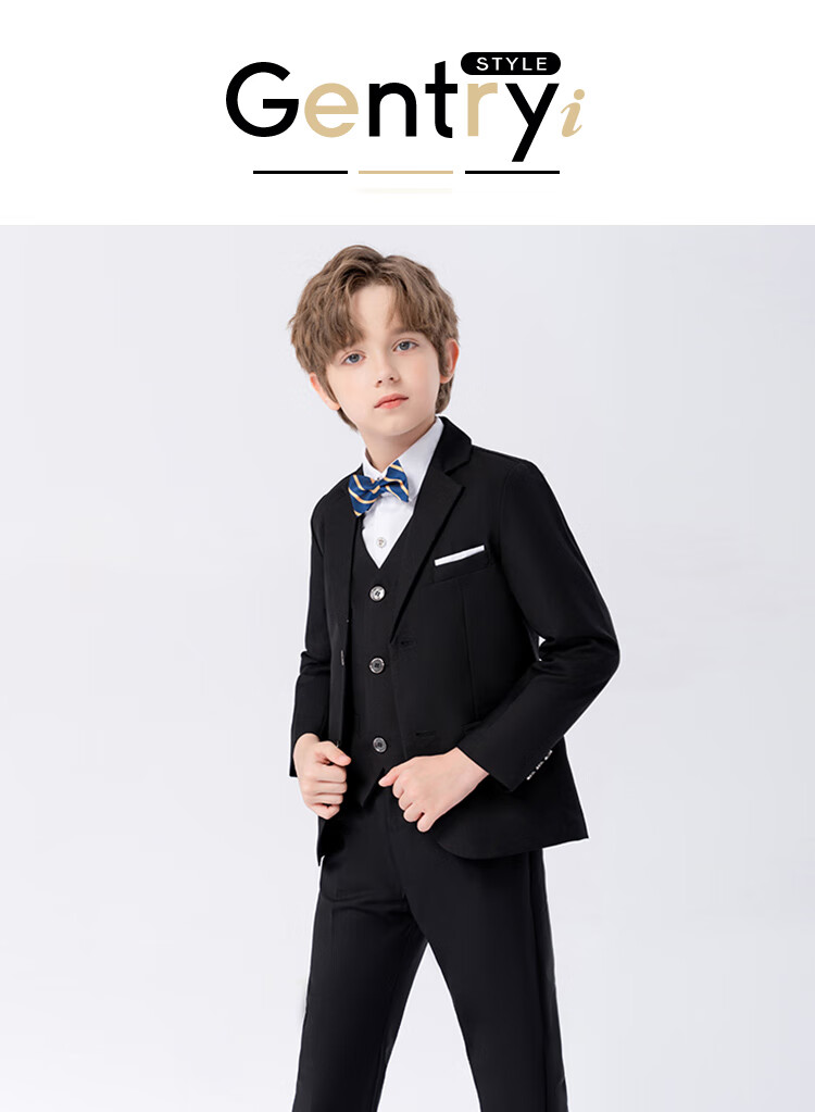 LUOBOBEIBEI Children's Suit Jacket, Korean Style Solid Color Boys' Formal Wear, Flower Boy Performance Little Suit Coat, Black, Size 120 2