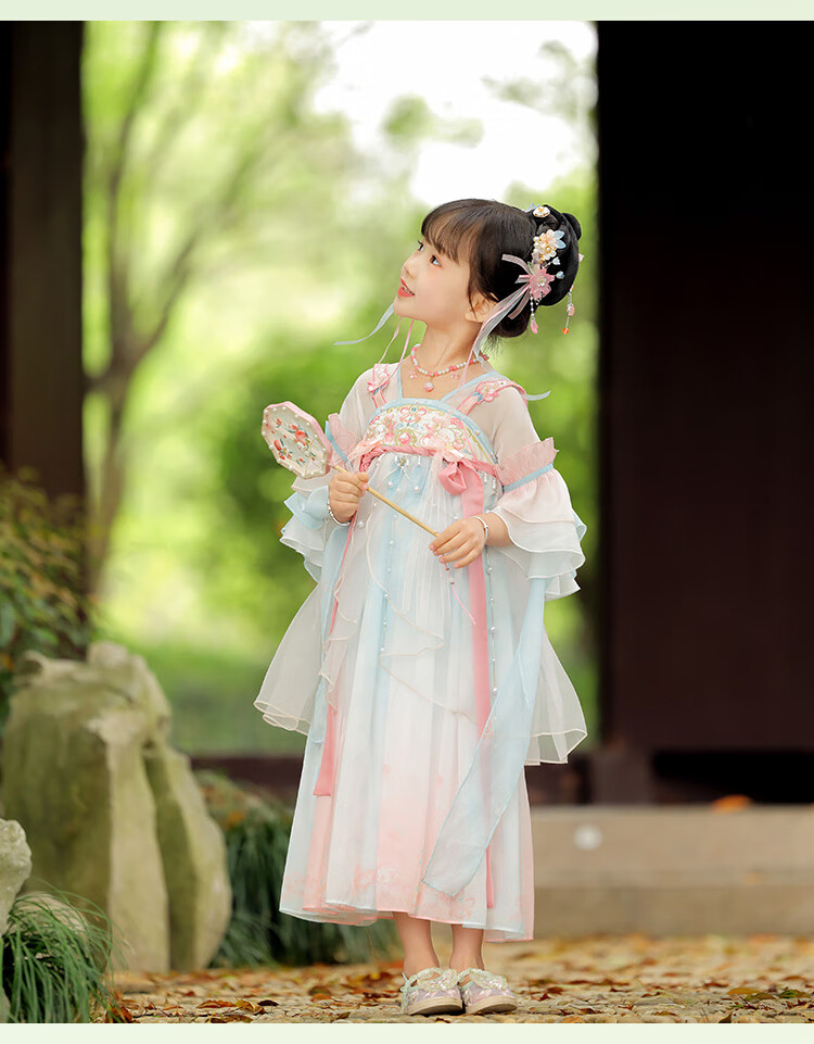 Menghu Peach Hanfu Girls' Summer 2026 Fairy-Like Ancient Style Ru Skirt, Children's New Chinese-Style Thin Dress, Pink And Blue, Size 110 13