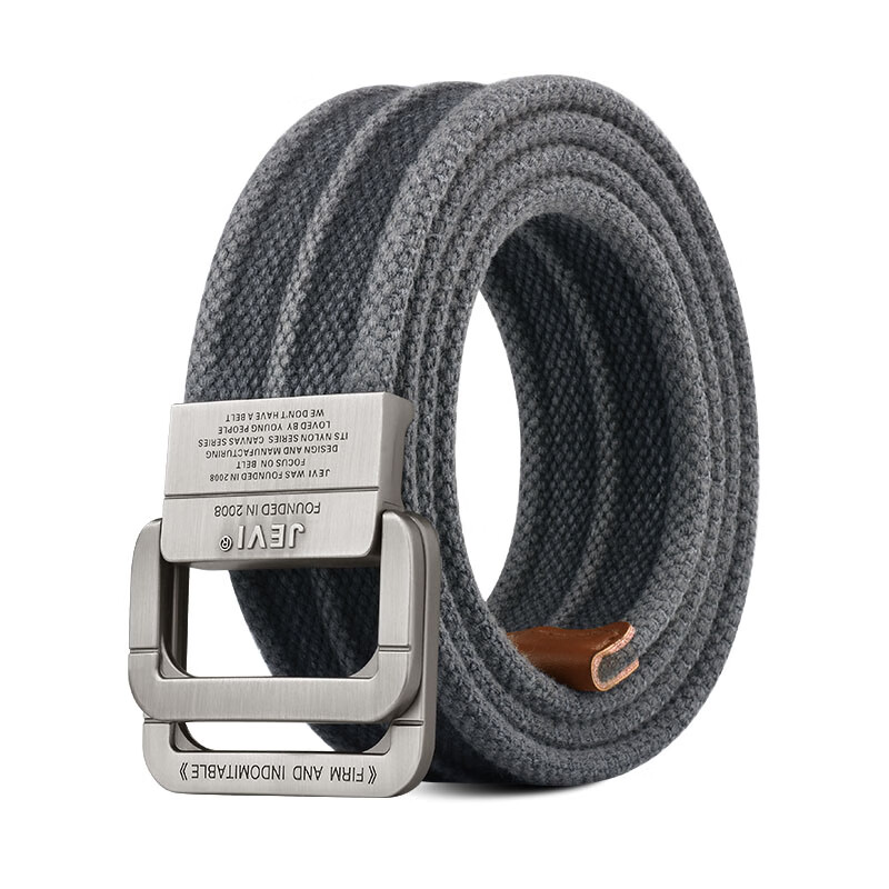 JEVI Men's Casual Leather Belt Outdoor Fashion Double Ring Buckle Canvas Waistband Korean Style Pure Cotton Pants Belt for Young Men and Students 1