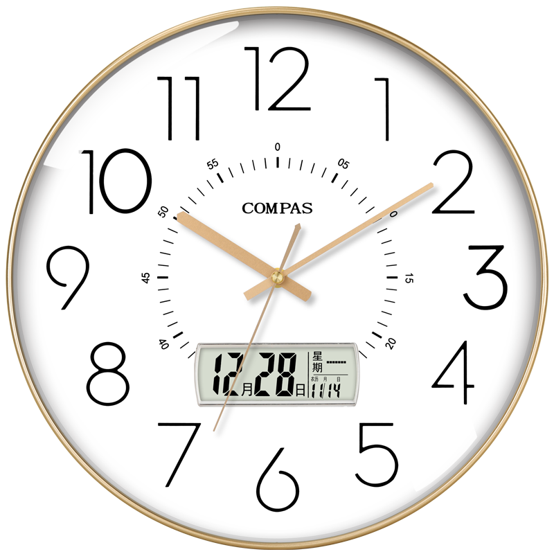 Compas Radio-Controlled Clock with Automatic Time Adjustment, Silent Wall Clock for Classroom, Living Room, Exam Room D6219AY Gold 35cm