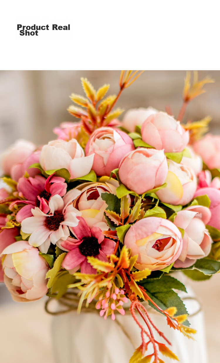 SUGER LOVE Nordic Style Artificial Flower Arrangement Set with Plastic Flowers and Ceramic Vase Pink for Living Room Dining Table Decoration 7