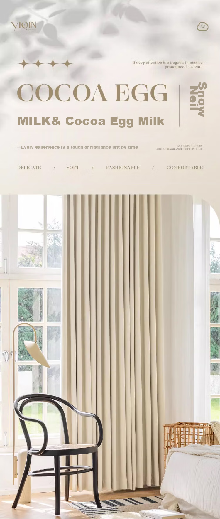 Mihua High-Blackout Curtains Set for Living Room And Bedroom, Thickened Sun Protection, Hook-Back Velvet Fabric, Cream Velvet, 1.5*2.0 Meters 2
