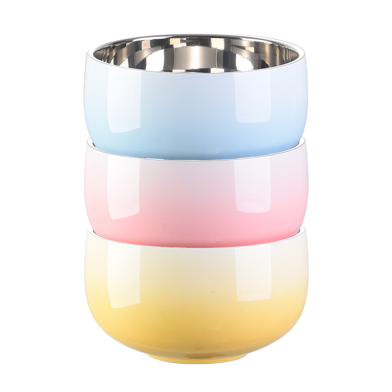 MAXCOOK 316L Stainless Steel Bowl, Soup Bowl with Double-Layer Insulation, Rice Bowl Tableware Noodle Bowl 13cm, Colorful Set of 3 MCWA9102
