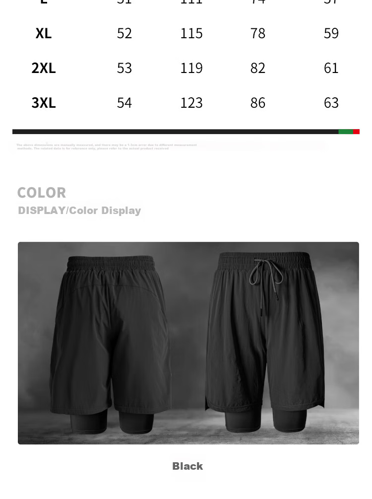 Fandimu Men's Sports Shorts, Marathon Running Black Double-Layered Inner Lining Fitness Hiking Quick-Dry Breathable Knee-Length Shorts 16