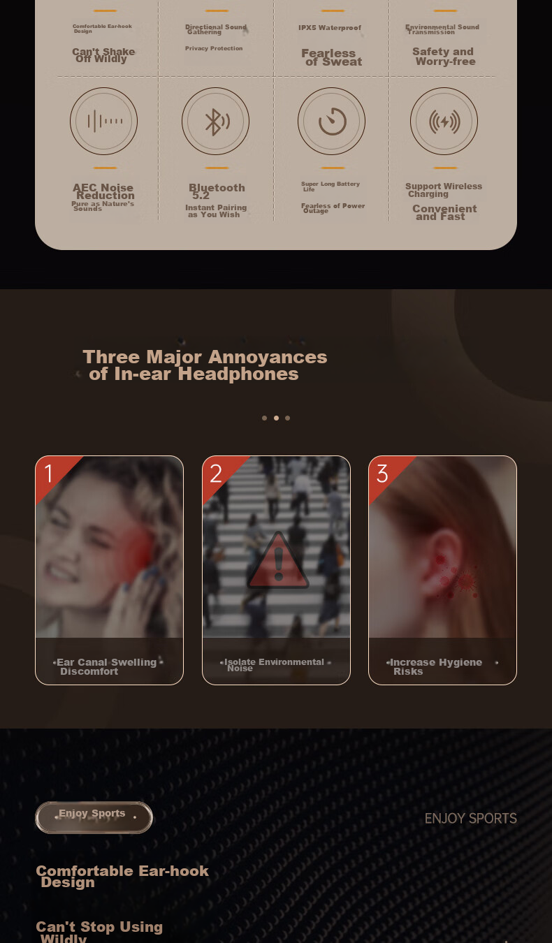 ALittleFlower Open-Ear Bone Conduction Sports Bluetooth Headphones, Ear-Hook Style, for Running, Long Battery Life, Calls, Noise Reduction, Compatible with Huawei, Apple, Xiaomi, VIVO 2
