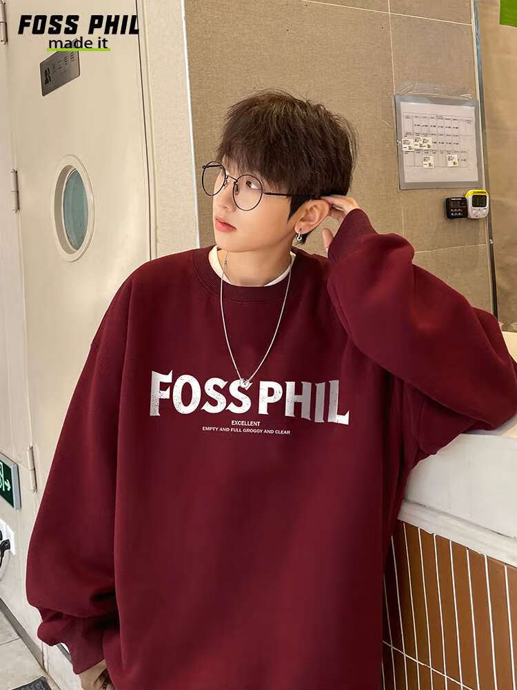 Foss Phil Casual Sweatshirt for Men, Spring And Autumn New Year Long-Sleeve T-Shirt, Base Layer for Year of The Horse Zodiac, Red Top FPW3 Size L 5