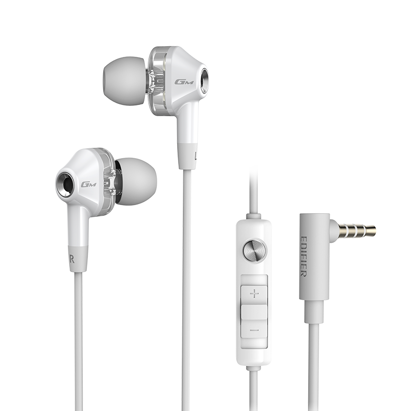 EDIFIER HECATE GM360 In-Ear Wired 3.5mm Dual Dynamic Four-Core Bass Music Headphones with Microphone, Mobile And Computer Line Control for E-Sports Gaming Earphones, White
