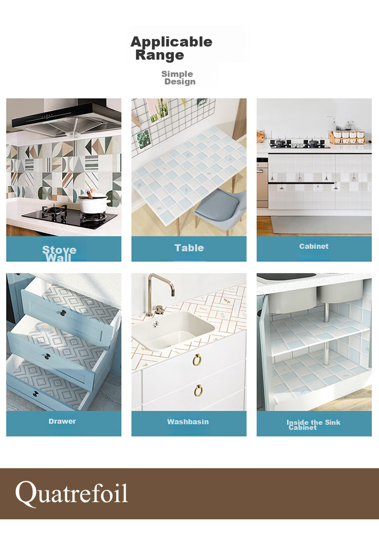 Quatrefoil Kitchen Sticker, Oil-Proof And Waterproof, Self-Adhesive, Stove Cabinet Decal, 60*300cm, Cat Dream Fish Patter 7