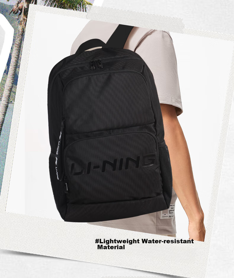 Li-Ning Backpack for Women, School Bag for College And High School Students, Outdoor Hiking Backpack for Men, Large Capacity Travel Bag, Black 12
