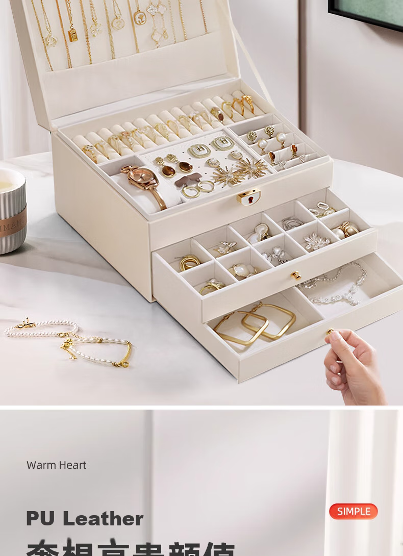 Bahainiao Jewelry Storage Box with Lock, High-End Exquisite Multi-Layer Jewelry Organizer for Gold Earrings, Necklaces And Bracelets, Qixi Valentine's Day Gift 8