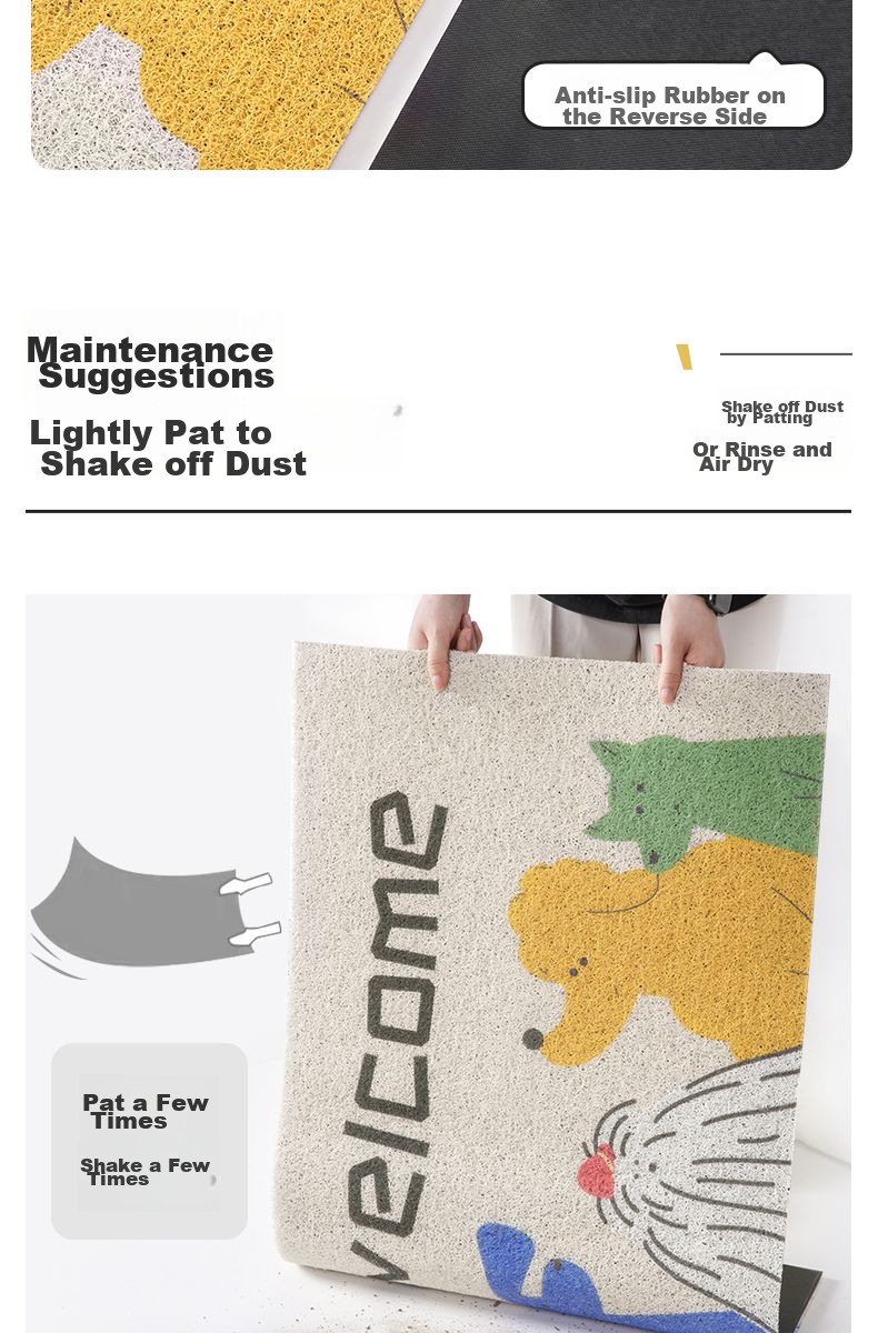 Qiqijia Entrance Door Mat, Home Use Non-Slip Foot Mat, Cartoon Silk Loop Doormat, Dirt-Scraping Door Mat, Entrance Mat 8