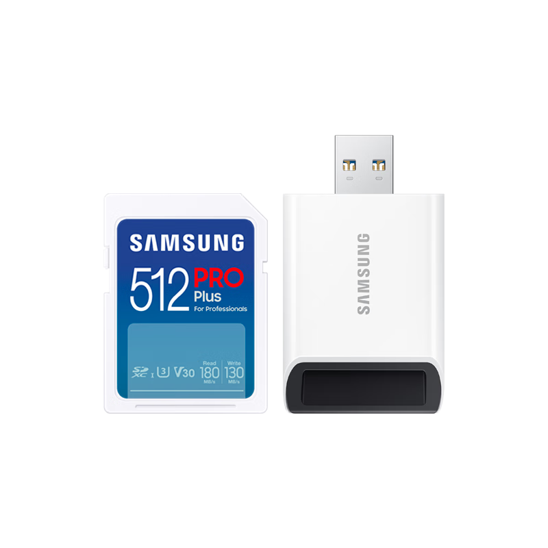SAMSUNG 512GB SD Memory Card And Reader Kit, High-Speed PRO Blue Card V30 SD Camera Memory Card, Supports DSLR 4K, Read Speed 180MB/s Write Speed 130MB/s