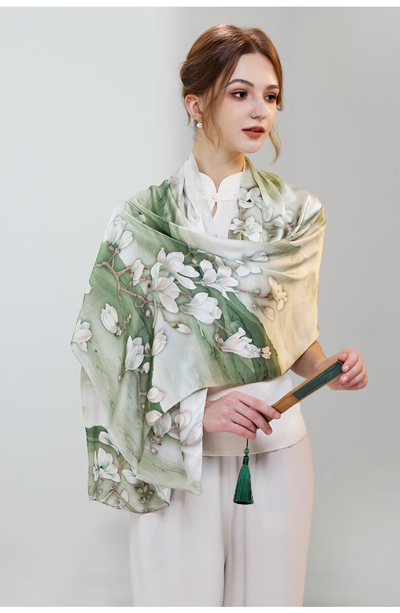 Hangsilu Silk Scarf for Women, Chinese Style Mulberry Silk Shawl Wrap, Elegant Practical Birthday Gift for Wife Or Mother 9