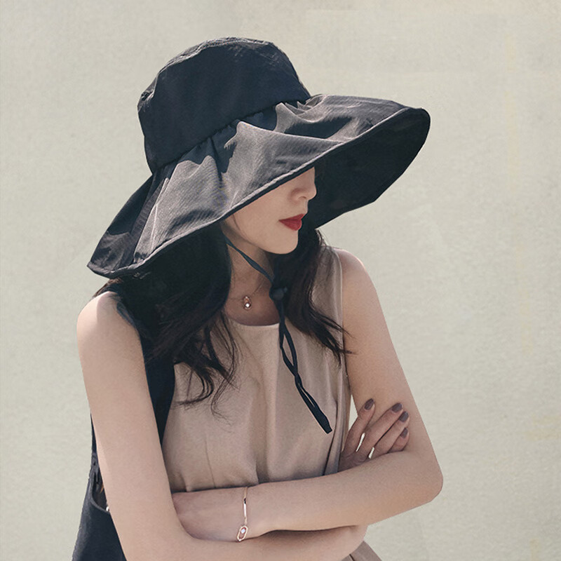 XUEXIMAN UV Black Gel Sun Protection Hat for Women, Summer Face-Covering Sunhat, Wide Brim Fishing Hat for Cycling