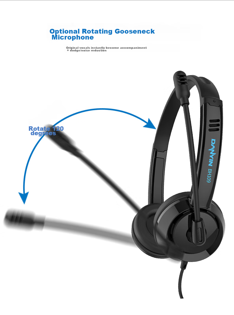 DANYIN BH69 Headset, Computer Headphones, Business Office Call Center Telemarketing Customer Service Headset with Recording Function, Online Class English Learning, Single Ear Black with Dual Plug-I 11