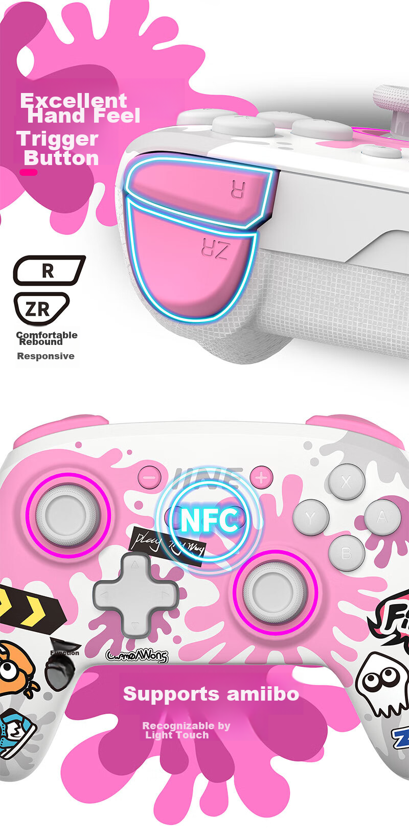 Liangzhi (INE) Compatible with Switch/switch2 Controller, Wireless Bluetooth Wake-Up Pro Controller, PC Computer Steam NFC Function, Splatoon Accessories 8