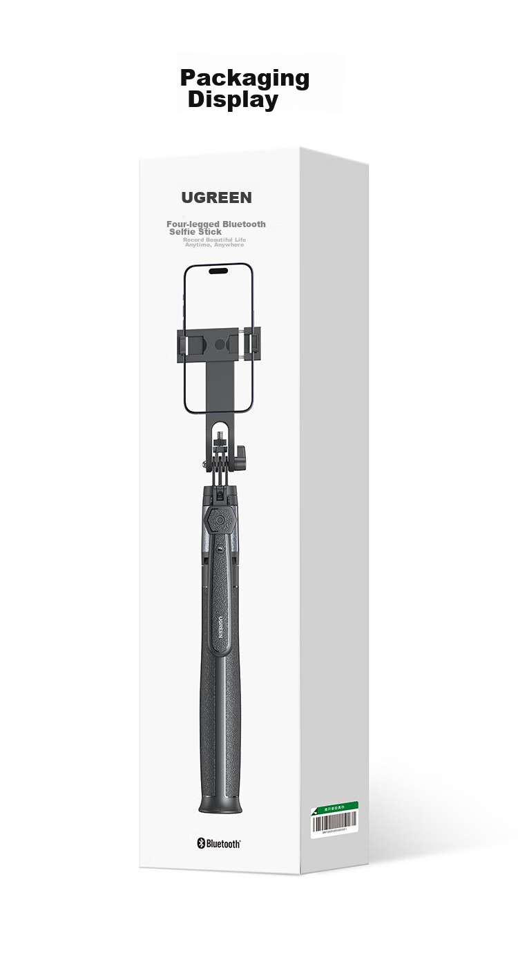 UGREEN Selfie Stick Tripod, Handheld Phone Stand, 1.85 Meters Floor-Standing Bracket, Handheld Anti-Shake Selfie Gimbal, 360° Rotation, Multifunctional Portable Aluminum Alloy, Suitable for Apple 18 Xiaomi 38
