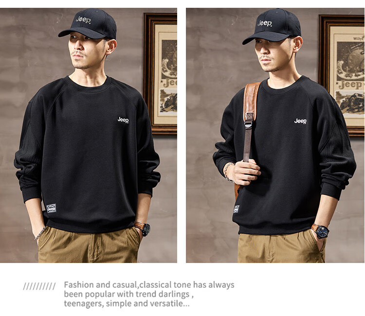 JEEP 2026 Spring And Autumn Loose Comfortable Men's Sweatshirt, Casual Sports Top, Round Neck Long-Sleeve Pullover Sweatshirt for Me 23