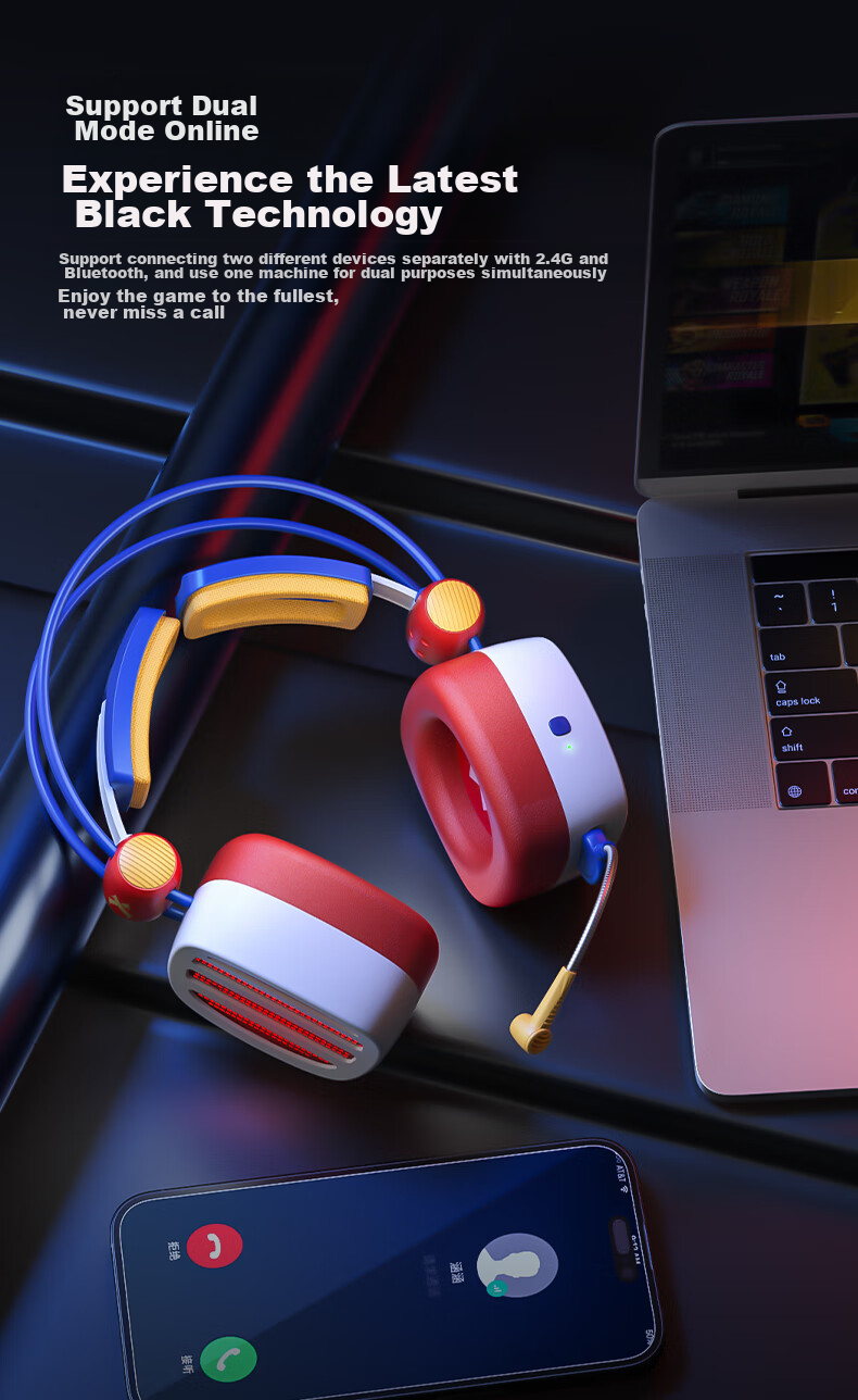 XIBERIA S21GS Flame Storm Bluetooth Gaming Headset, 2.4G True Wireless Over-Ear, Long Battery Life, Low Latency, Tri-Mode Mobile And Computer E-Sports Headphones 11