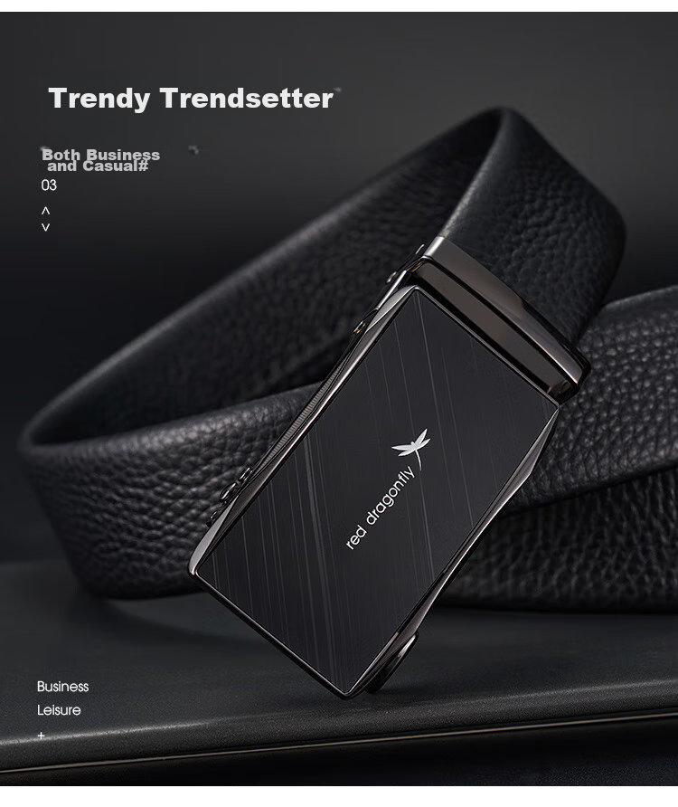 RED DRAGONFLY Top-Grain Leather Men's Belt with Automatic Buckle, Practical Gift for Dad Or Husband, Birthday Present in Gift Box 3