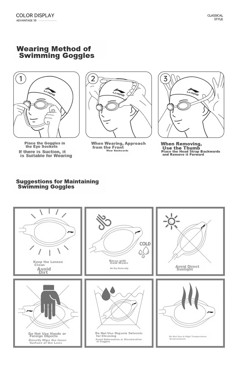 Li-Ning Swimming Goggles, Waterproof And Anti-Fog, High Definition Swim Glasses for Men And Women, Non-Prescription Swimming Goggles, Model 2596, White, 200 Degrees 11