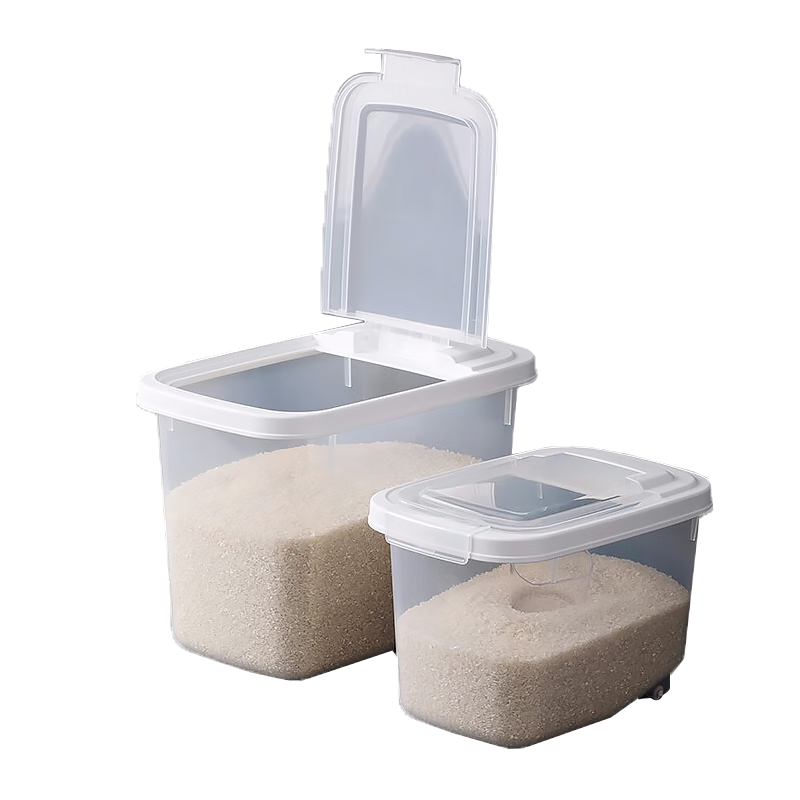 CHAHUA Kitchen Storage Container, Rice Bucket with Wheels, Moisture-Proof Sealed, PP Material, White, for Home Use, 10L Capacity