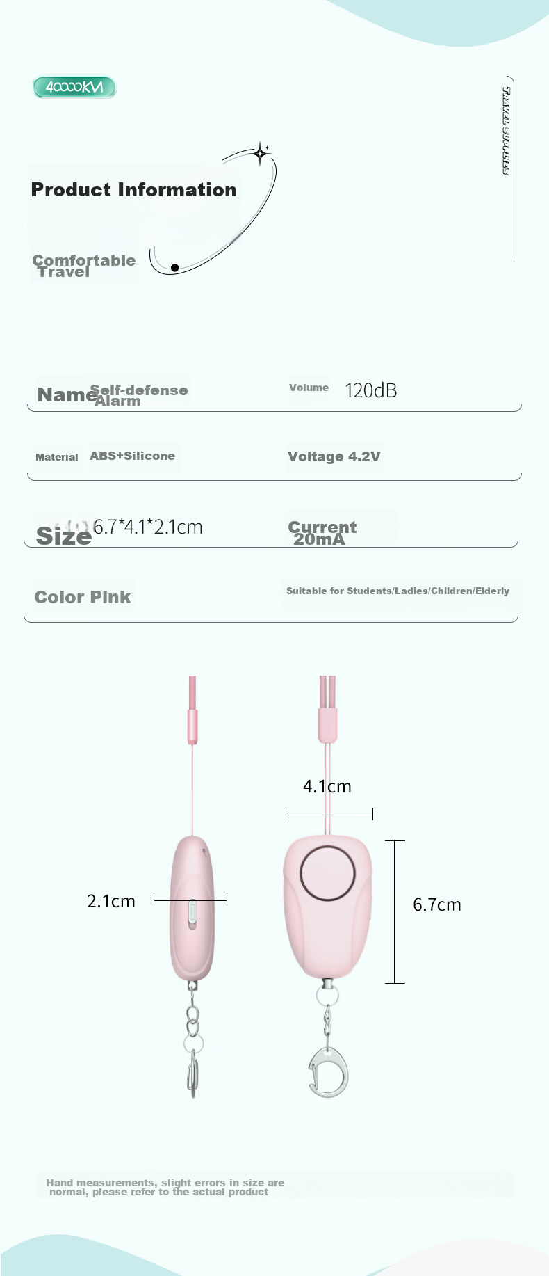 Siwangongli Self-Defense Alarm, Women's Anti-Wolf Device, Strobe Flashlight, Emergency Call Button, Female Protection Gear, SW7530, Ice Blue 9