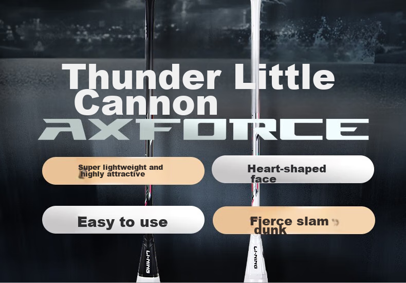 Li-Ning Badminton Racket, Single Racket, Thunder Small Steel Cannon, Pearl White, Lightweight, Offensive, Full Carbon Fiber, 5U Unstrung Racket 2