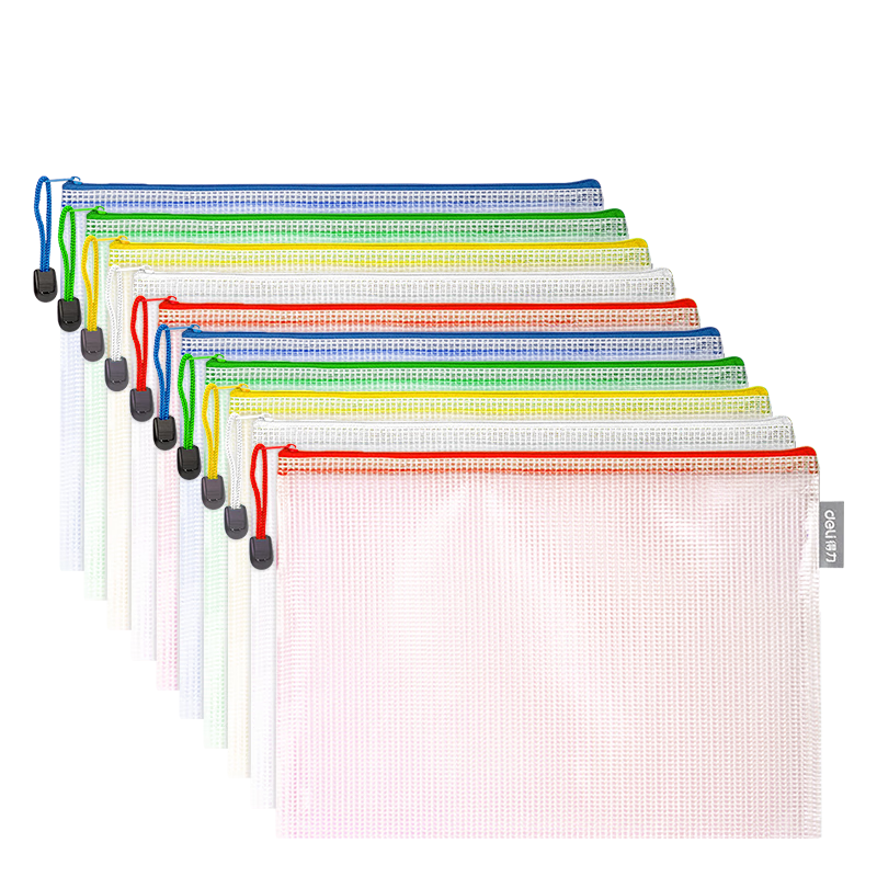 Deli School Stationery, 10-Pack File Folders, Zipper Pouches, Document Bags, Office Receipt Storage Pouches, Side-Opening Bags, Student Subject Classification Pouches, 33414-10