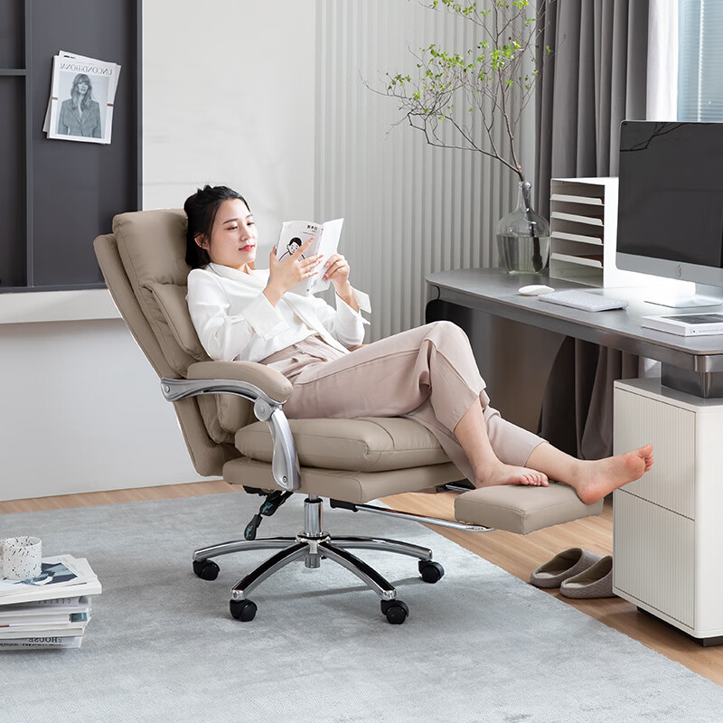 Guquan Ergonomic Office Chair, Genuine Leather Executive Chair, Reclining And Comfortable for Long Sitting, Boss Chair, Coffee Leather C570