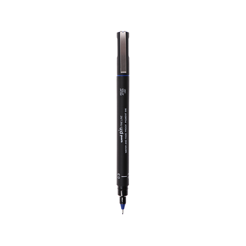 Uni Mitsubishi 0.3mm Water-Based Drawing Needle Pen, PIN-200 Art Design Outlining Pen, Black Handle with Blue Ink, Single Pe