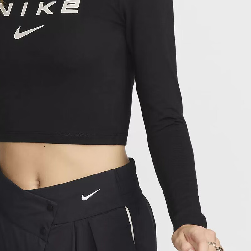 NIKE Spring And Summer Women's Long-Sleeve Round Neck T-Shirt, Sports Casual, Fitted Top FZ2859-100 White M 10