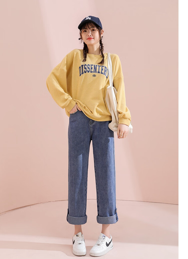 TonLion 2023 Loose Straight-Leg Jeans Wide-Leg High-Waist Versatile Casual Pants Light Denim Blue 26 1