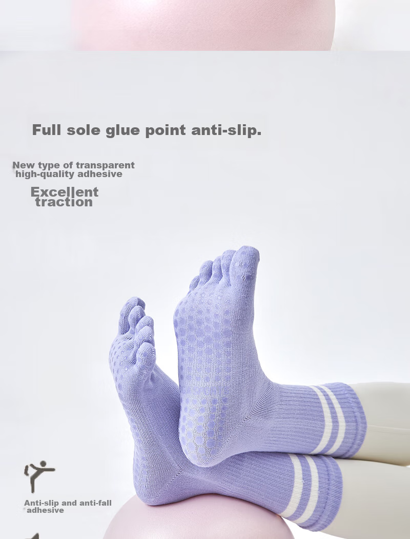 XUEXIMAN Yoga Socks for Women, Professional Non-Slip Mid-Calf Five-Toe Socks, Pilates Socks, Sports Anti-Slip Fitness Socks for Autumn And Winter 6